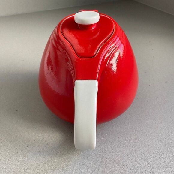 1940 Hall Vintage Superior Quality Red Glazed Sani Grid Teapot, 5" Tall - Picture 3 of 7